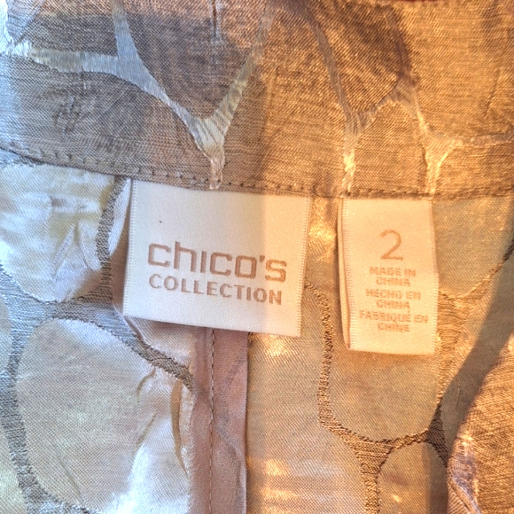 Chico's Shimmering Gray / Beige Jacket w 3/4 Sleeves, Wedding Guest Size L LNC - Picture 3 of 5